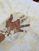 Floral Cluster Corded Fabric - Ivory - Fancy Flower Embroidery Lace Mesh Fabric By Yard