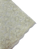 Corded Lace Flower Fabric - Ivory - Floral Design Embroidered Sequins on Mesh Lace Fabric