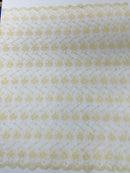 Jasmine Flower Fabric - Ivory - Embroidered Floral Design Lace Mesh Bridal Fabric By Yard