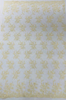 Floral Cluster Corded Fabric - Ivory - Fancy Flower Embroidery Lace Mesh Fabric By Yard