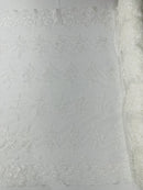 Flower Lace Sequins Fabric - Ivory - Embroidered Floral Pattern Fabric with Sequins on Lace By Yard
