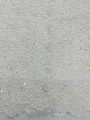 Pearls and Sequins Floral Fabric - Ivory - Embroidered Beaded Sequins Fabric Lace By Yard