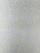 King Lace Design Fabric - Ivory - King Design with Sequins Embroidered On Mesh By Yard