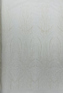 Ivory Embroidery Beaded Fabric by Yard, Sequin on a Mesh with Floral Lace