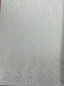 Ivory Floral Design Beads & Sequins, Lace Beaded Floral & Leaf Embroidered Lace