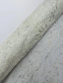 Ivory Floral Design Beads & Sequins, Lace Beaded Floral & Leaf Embroidered Lace