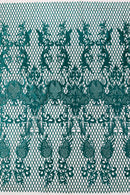 Damask Diamond Net Lace Fabric - Jade Green - Damask Design Embroidered on Lace Mesh Fabric by Yard