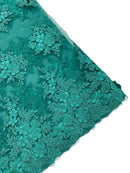 Flower 3D Corded Fabric - Jade Green - Lace Mesh Fabric Embroidered Floral Design by Yard
