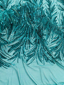 Leaf Stretch Sequins Fabric - Jade Green - 4 Way Stretch Sequins on Lace Mesh Fabric by Yard