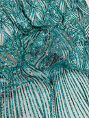 Curvy Design Sequins Fabric - Jade Green - 4 Way Stretch Curvy Sequins Design Mesh Fabric by Yard