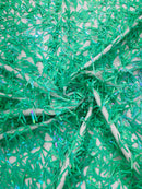 Sword Shaped Sequins - Jade Green - Hanging Iridescent Sequins On Mesh Fabric By Yard