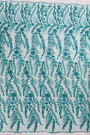 Jade Green Floral Design Beads & Sequins, Lace Beaded Floral & Leaf Embroidered Lace