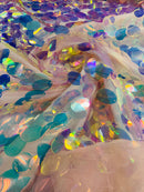 Jumbo Oval Sequins Fabric -  Iridescent Oval Shape Teardrop Sequins Fabric By The Yard (Pick Color)