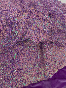 58/60" Velvet Sequins Stretch Fabric - Lavender / Pink Iridescent - Velvet Sequins 2 Way Stretch Sold By Yard
