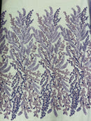Leaf Pattern Sequins Fabric - Lavender - Natural Leaf Beads and Sequins Lace Fabric by the yard