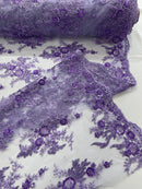 Beaded Sequins Floral Fabric - Lavender - Embroidered Beaded Floral Clusters Sequins Fabric By Yard