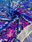 Oval Jumbo Paillette Sequins - Lavender - Big Oval Paillette Sequins Design Fabric By Yard