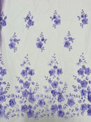 3D Orquidia Floral Lace - Lavender - Beautiful Orchid Flower Fabric on Mesh by Yard