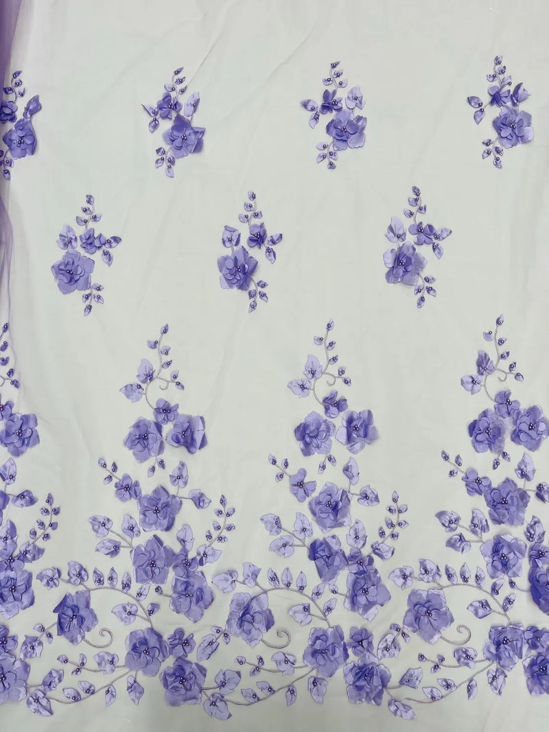 3D Orquidia Floral Lace - Lavender - Beautiful Orchid Flower Fabric on Mesh by Yard