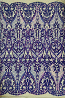 Heart Shape Sequins Fabric - Lavender - 4 Way Stretch Sequins Damask Fabric By Yard