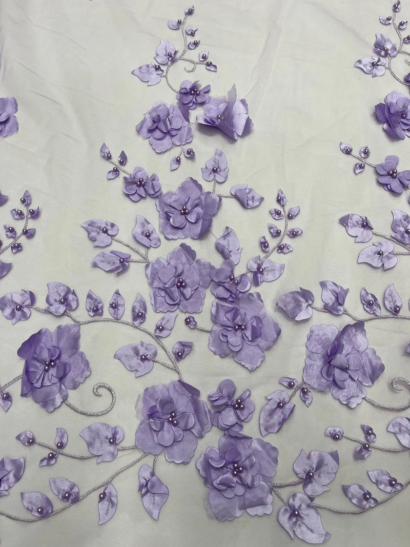 3D Orquidia Floral Lace - Lavender - Beautiful Orchid Flower Fabric on Mesh by Yard