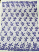 Floral Cluster Corded Fabric - Lavender - Fancy Flower Embroidery Lace Mesh Fabric By Yard