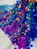 Oval Jumbo Paillette Sequins - Lavender - Big Oval Paillette Sequins Design Fabric By Yard