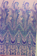 Zig Zag Tear Drop Sequins - Lavender - Embroidered Zig Zag Sequins 4 Way Stretch By Yard