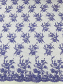 Floral Cluster Corded Fabric - Lavender - Fancy Flower Embroidery Lace Mesh Fabric By Yard