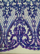 Heart Shape Sequins Fabric - Lavender - 4 Way Stretch Sequins Damask Fabric By Yard