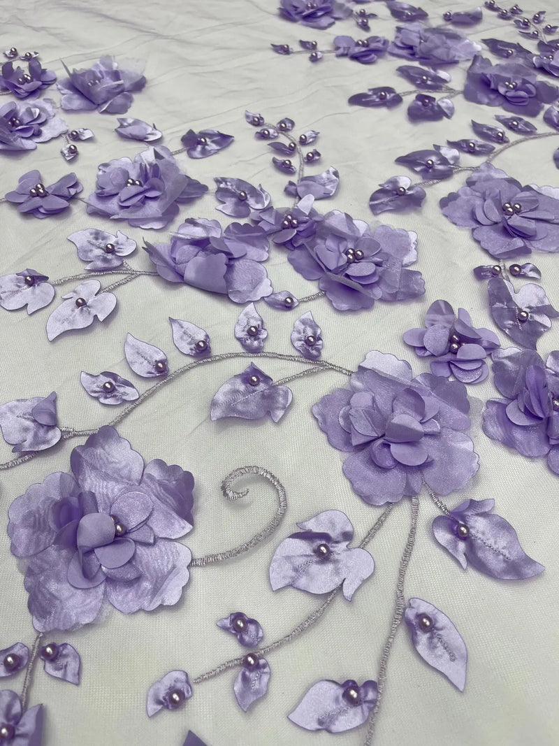 3D Orquidia Floral Lace - Lavender - Beautiful Orchid Flower Fabric on Mesh by Yard