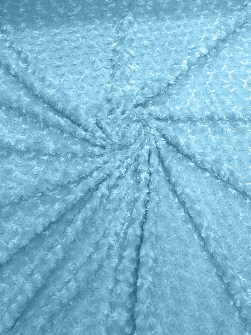 Minky Rose Swirl Fabric - Light Blue - 58" Blossom Ball Rosebud Plush Fur Soft Fabric By Yard