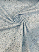 Beaded Mesh 3D Fabric - Light Blue - Beaded Lace Mesh Fabric Embroidered with Small Sequins Sold By Yard