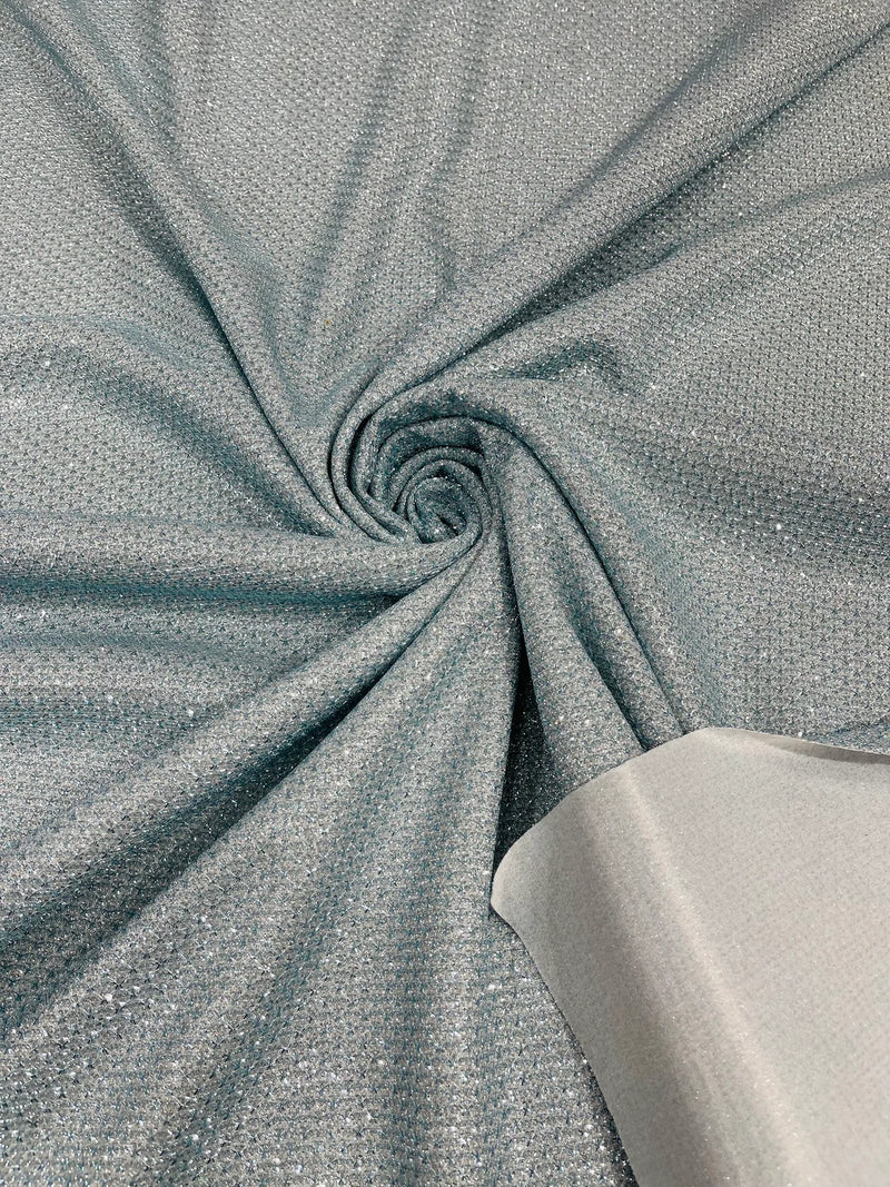 Shimmer Diamond Glitter Fabric - Light Blue - Luxury Sparkle Stretch Fabric Sold By Yard