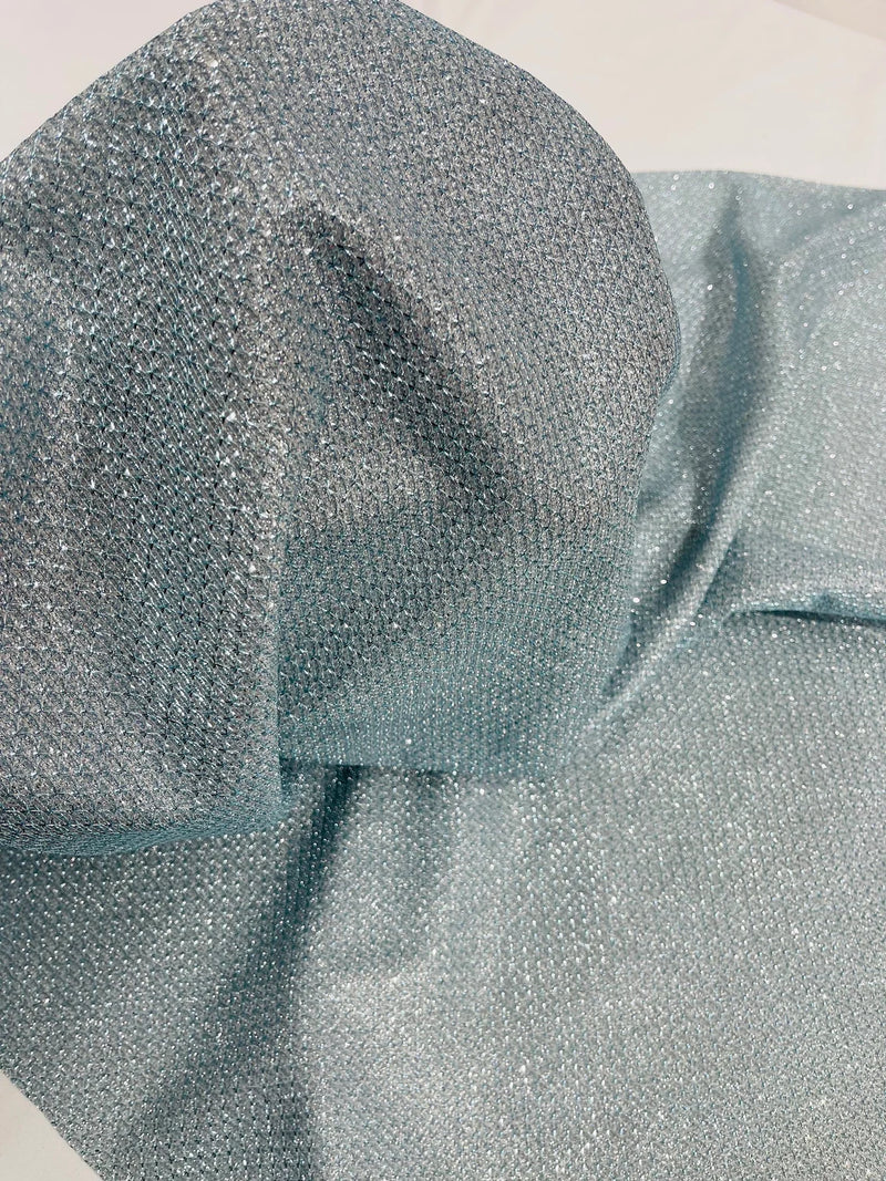 Shimmer Diamond Glitter Fabric - Light Blue - Luxury Sparkle Stretch Fabric Sold By Yard