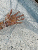 Beaded Mesh 3D Fabric - Light Blue - Beaded Lace Mesh Fabric Embroidered with Small Sequins Sold By Yard
