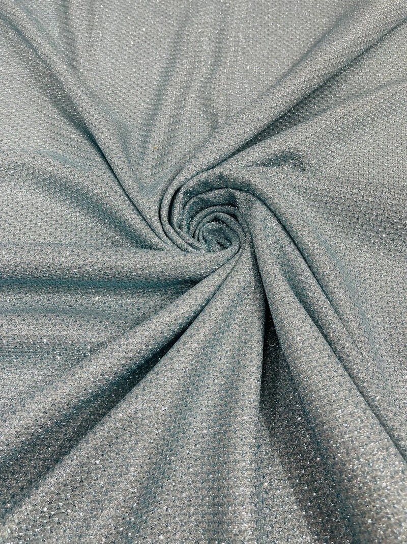 Shimmer Diamond Glitter Fabric - Light Blue - Luxury Sparkle Stretch Fabric Sold By Yard