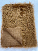 60" Solid Shaggy Faux Fur - Light Brown - Long Pile Luxury Shaggy Soft Faux Fur Fabric By Yard