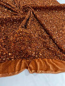 58/60" Velvet Sequins Stretch Fabric - Light Brown - Velvet Sequins 2 Way Stretch By Yard