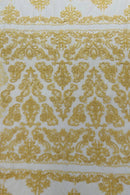 My Lady Beaded Fabric - Light Gold - Damask Beaded Sequins Embroidered Fabric By Yard