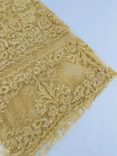 My Lady Beaded Fabric - Light Gold - Damask Beaded Sequins Embroidered Fabric By Yard