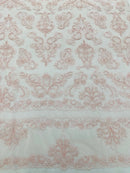 My Lady Beaded Fabric - Light Pink - Damask Beaded Sequins Embroidered Fabric By Yard