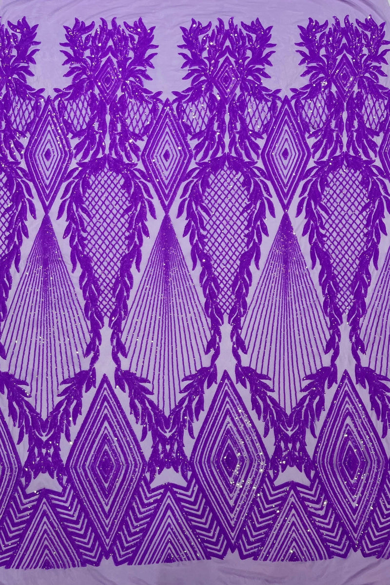 Triangle Pattern Sequins - Light Purple Iridescent - 4 Way Stretch Fabric Sequins Geometric Design  By Yard