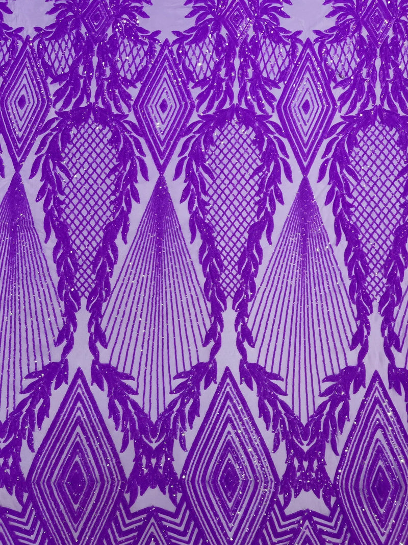 Triangle Pattern Sequins - Light Purple Iridescent - 4 Way Stretch Fabric Sequins Geometric Design  By Yard