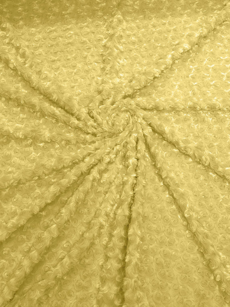 Minky Rose Swirl Fabric - Light Yellow - 58" Blossom Ball Rosebud Plush Fur Soft Fabric By Yard