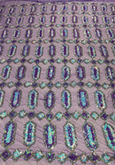 Geometric Stretch Sequin - Lilac - Fancy Gem Design on Mesh By Yard