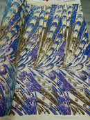 Olivia Sequins Design - Lilac Iridescent / Gold - 4 Way Stretch Multi Color Sequin Fabric on Mesh Sold By The Yard