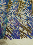 Olivia Sequins Design - Lilac Iridescent / Gold - 4 Way Stretch Multi Color Sequin Fabric on Mesh Sold By The Yard