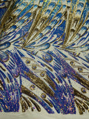 Olivia Sequins Design - Lilac Iridescent / Gold - 4 Way Stretch Multi Color Sequin Fabric on Mesh Sold By The Yard