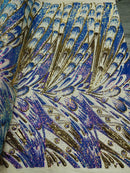 Olivia Sequins Design - Lilac Iridescent / Gold - 4 Way Stretch Multi Color Sequin Fabric on Mesh Sold By The Yard